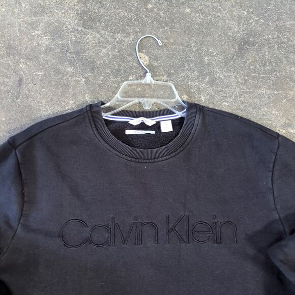 Calvin Klein Crop Top Sweatshirt Womens  L Black Crewneck Embroidered Logo - Picture 2 of 7